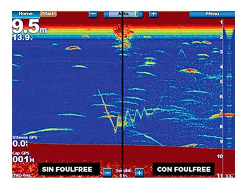 Foulfree | Transductores al máximo rendimiento crea una superficie resbaladiza en la que el crecimiento marino no puede agarrarse, manteniendo la superficie de su transductor limpia y su visión clara